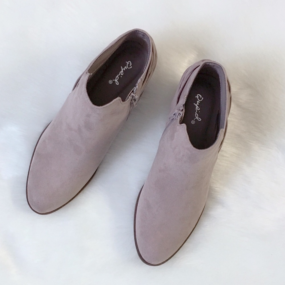 Taupe Pointed Toe Ankle Booties Braided Back - Picture 6 of 8
